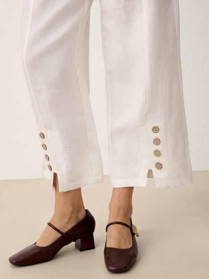 100% Linen Buttoned Split-Hem Pants ALINA