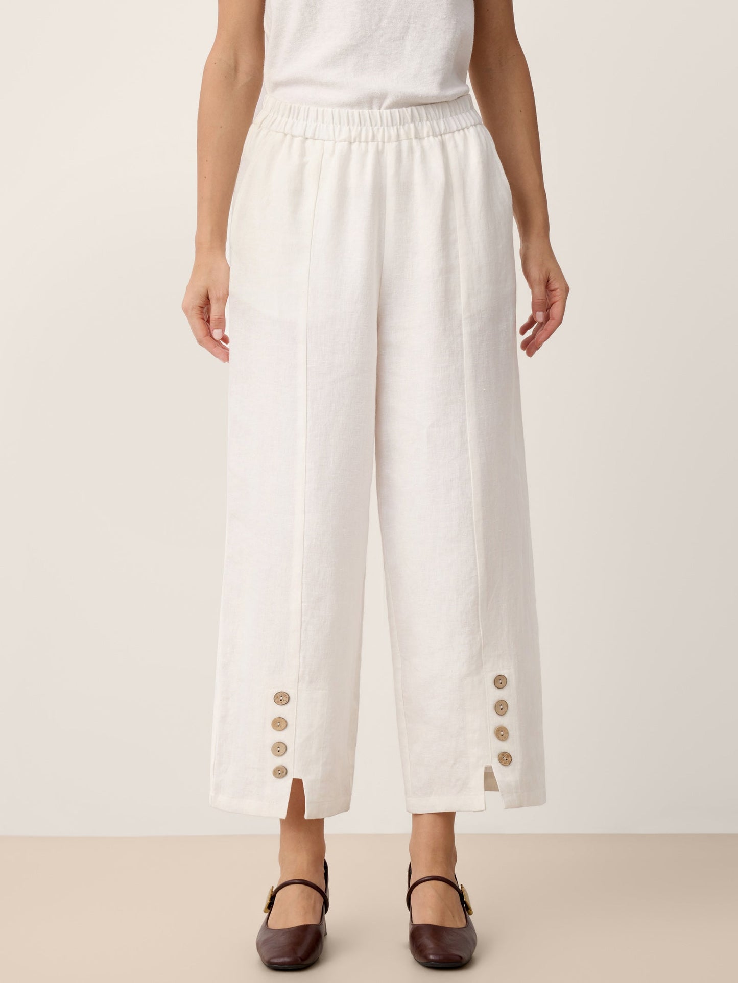 100% Linen Buttoned Split-Hem Pants ALINA