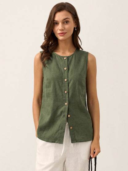 100% Linen Buttons Down Tank Top ERIN