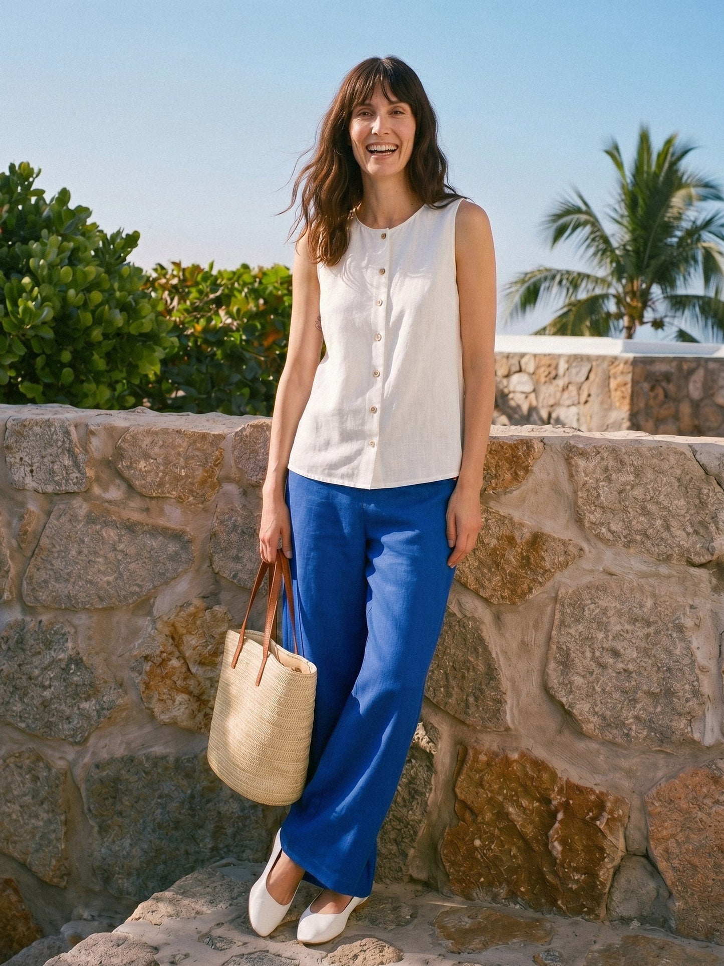 100% Linen Buttons Down Tank Top ERIN
