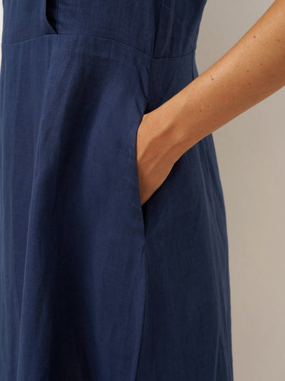 100% Linen Crescent Collar Flutter Sleeve Mini Dress FIONA