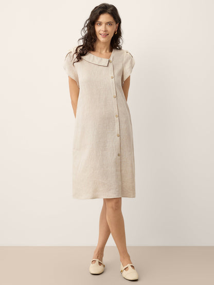 100% Linen Crescent Collar Ruffle Sleeve Mini Dress THERESA