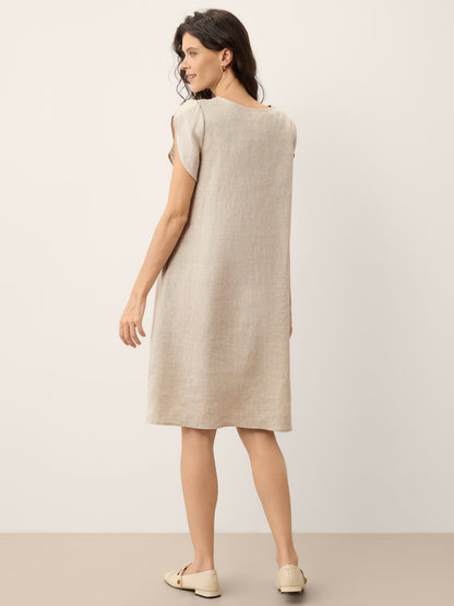 100% Linen Crescent Collar Ruffle Sleeve Mini Dress THERESA
