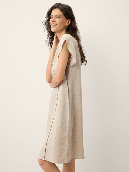 100% Linen Crescent Collar Ruffle Sleeve Mini Dress THERESA