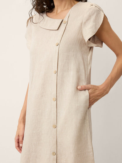 100% Linen Crescent Collar Ruffle Sleeve Mini Dress THERESA