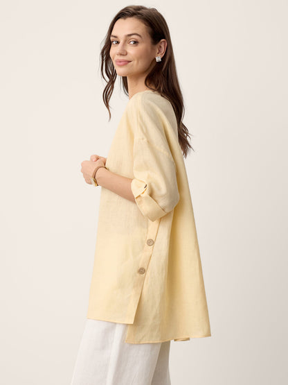 100% Linen Curved-Hem Oversized Top DAPHNEA