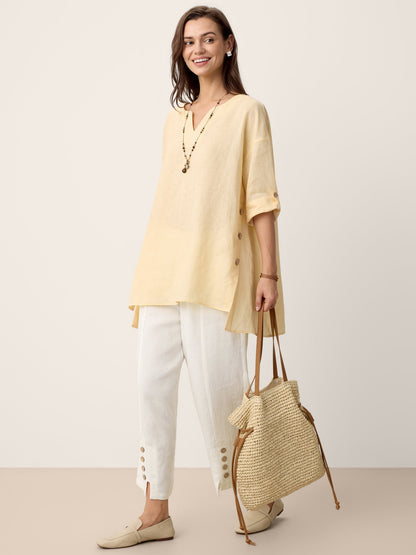 100% Linen Curved-Hem Oversized Top DAPHNEA
