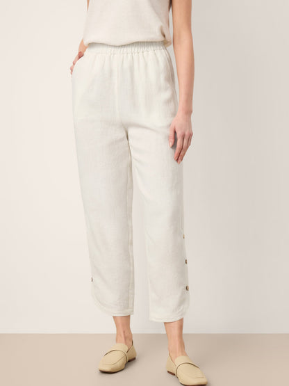 100% Linen Double Pleat Button Hem Pull-On Pants LINDSEY