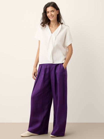 100% Linen Double Ruffle Soft Collar Top VERONICA