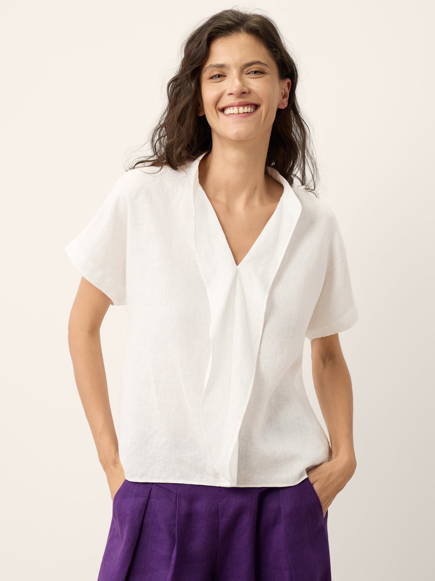100% Linen Double Ruffle Soft Collar Top VERONICA