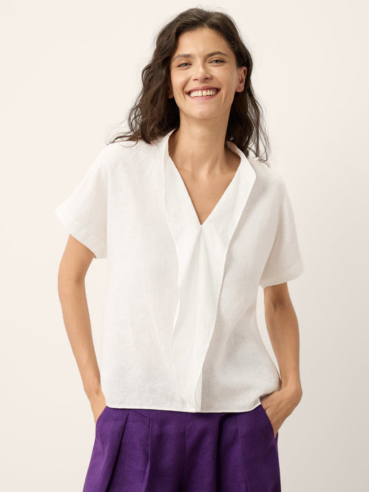 100% Linen Double Ruffle Soft Collar Top VERONICA