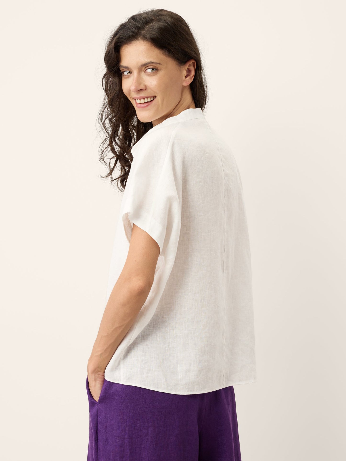 100% Linen Double Ruffle Soft Collar Top VERONICA