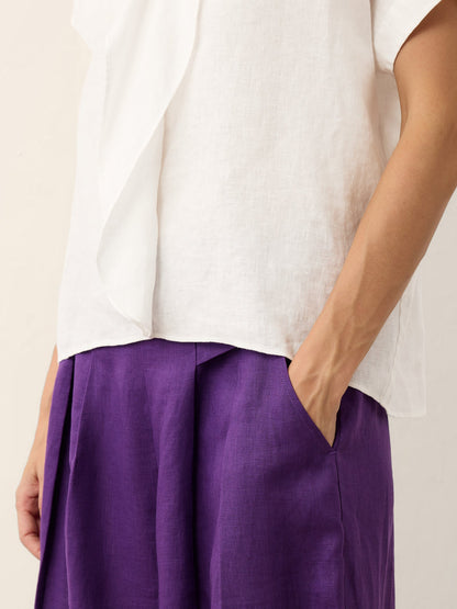 100% Linen Double Ruffle Soft Collar Top VERONICA