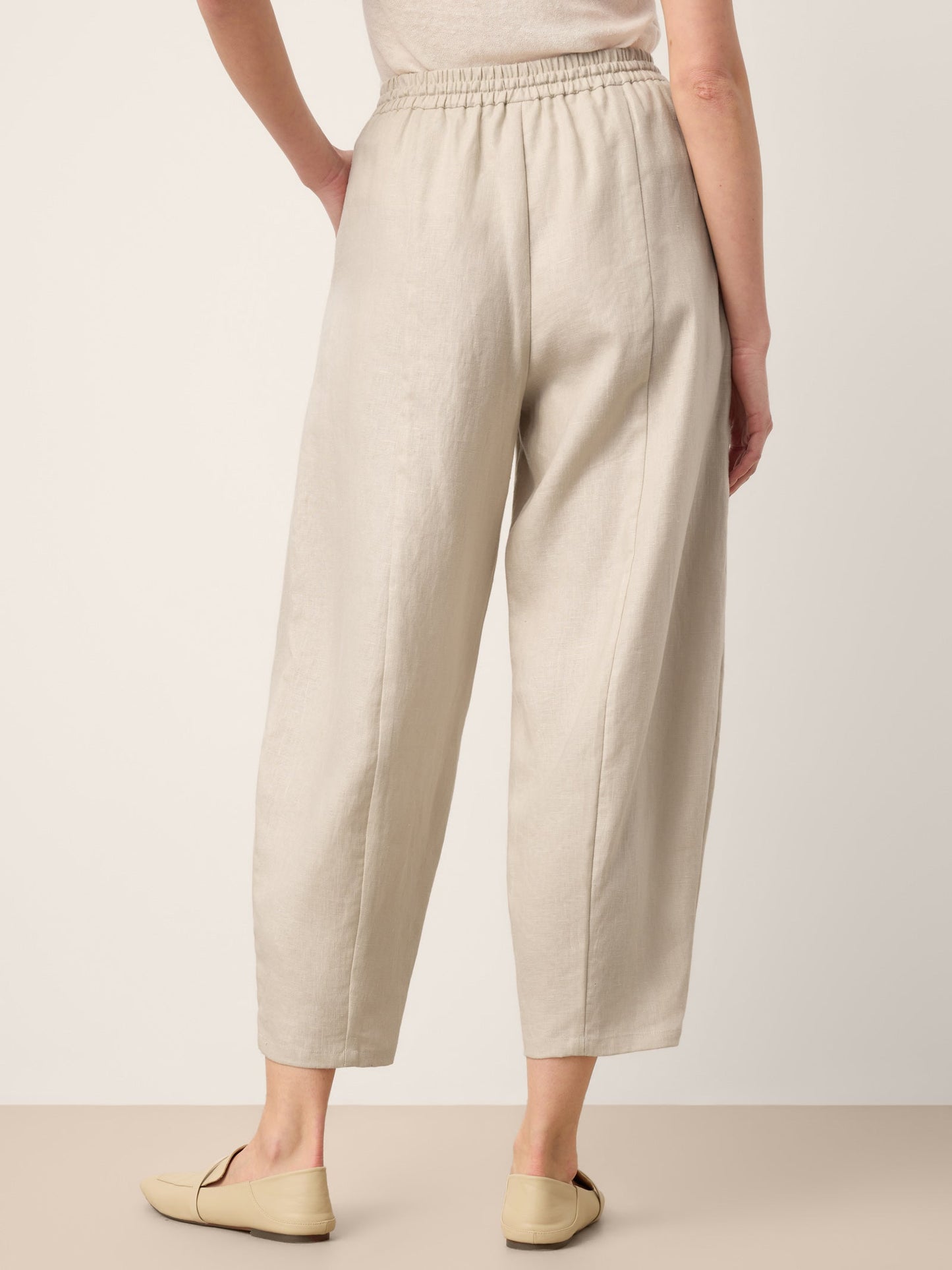 100% Linen Drawstring Waist Tapered Cropped Pants LANEY