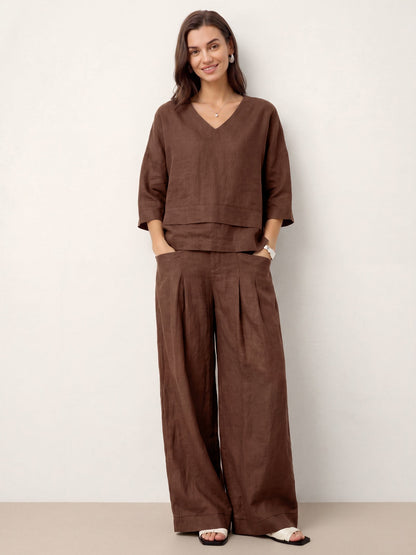100% Linen Drop Shoulder Asymmetric Layered Hem Overtop VIOLA