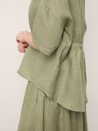 100% Linen Drop Shoulder Shirred Back High-Low Hem Top LINDSEY