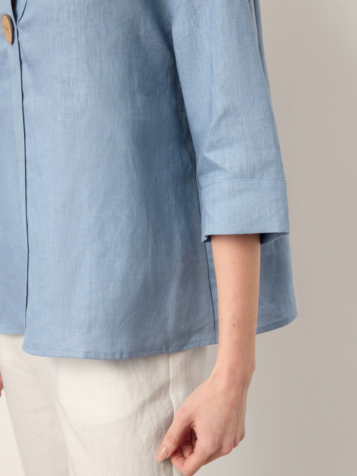 100% Linen Drop Shoulder V-Neck Statement Button Top LISARA