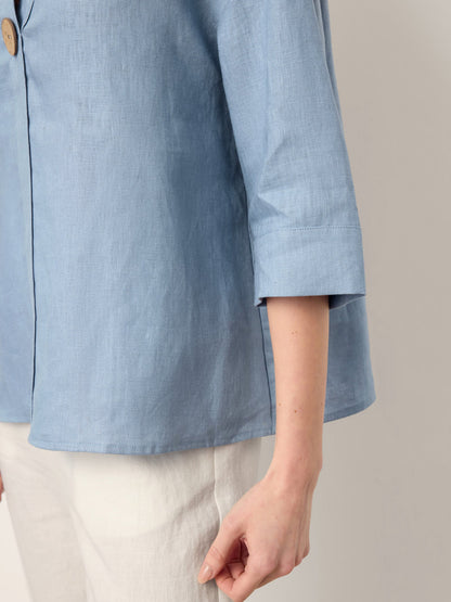 100% Linen Drop Shoulder V-Neck Statement Button Top LISARA