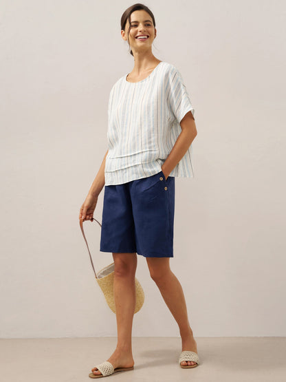 100% Linen Elastic Waistband Capri Pants ANNA