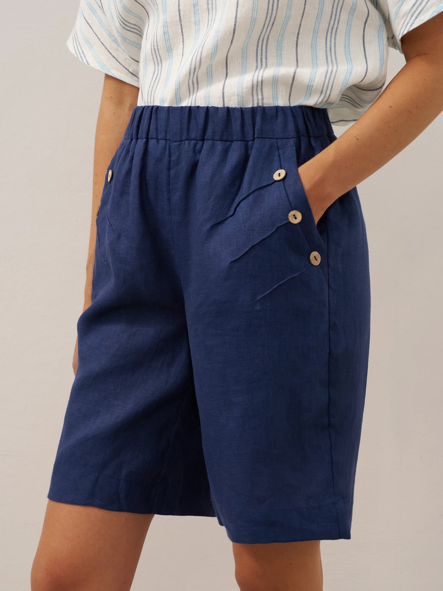 100% Linen Elastic Waistband Capri Pants ANNA