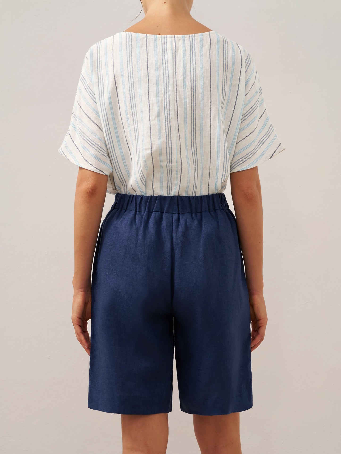 100% Linen Elastic Waistband Capri Pants ANNA