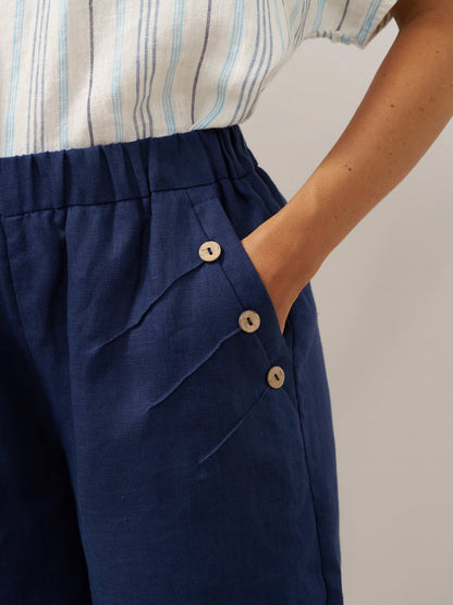 100% Linen Elastic Waistband Capri Pants ANNA
