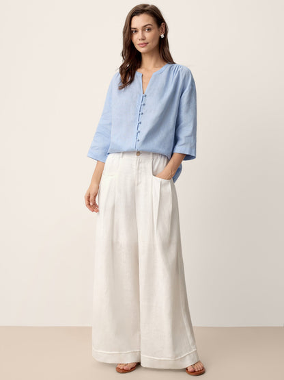100% Linen Frog-Button Split-Neck Shirt GISELA