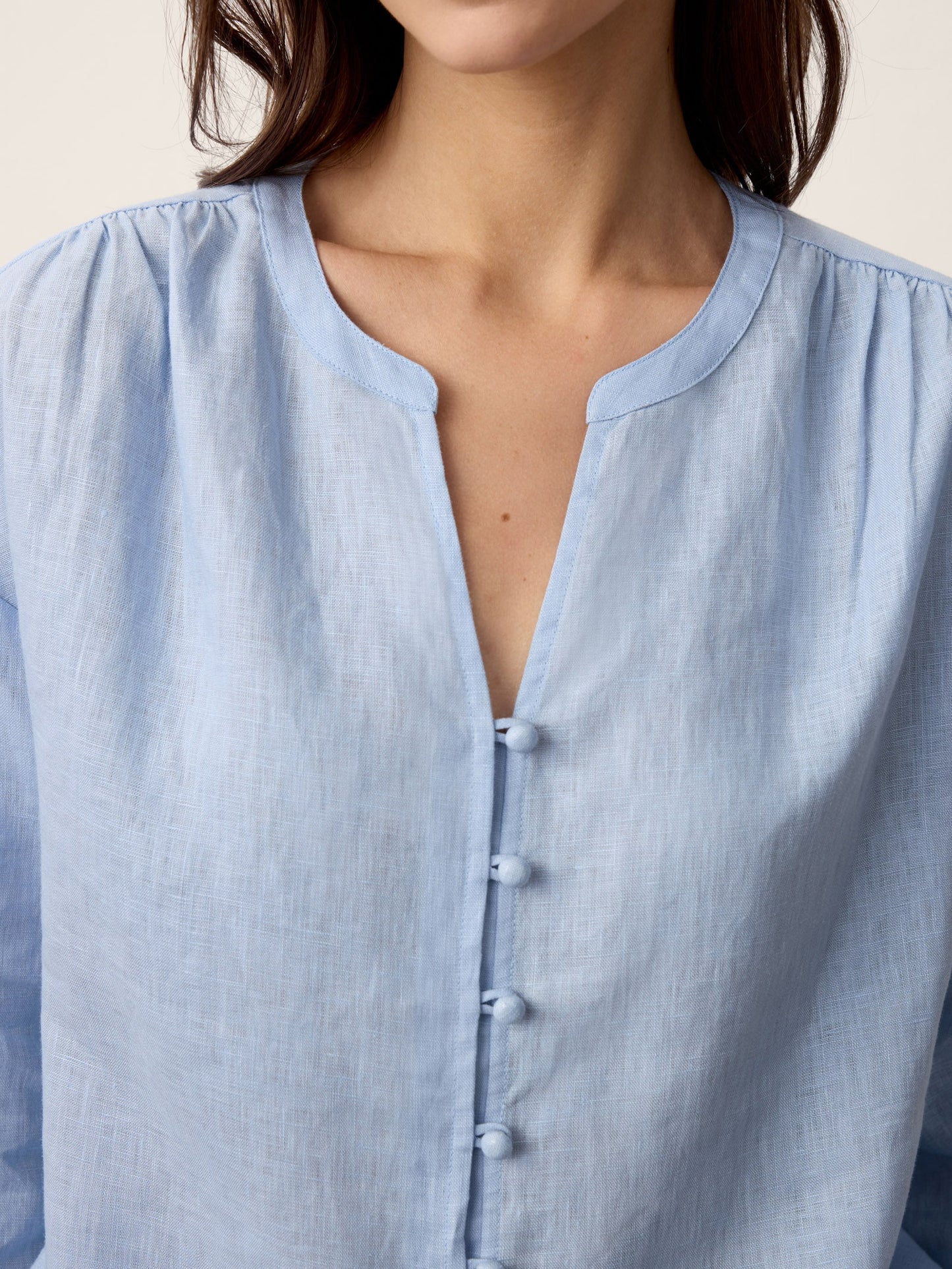 100% Linen Frog-Button Split-Neck Shirt GISELA