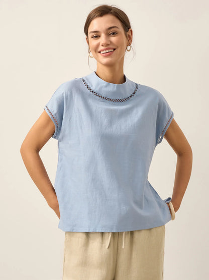 Linen Cutout Turtleneck Top QUINN