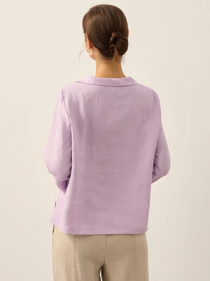 Linen Round Soft-Fold Collar Top LAURA