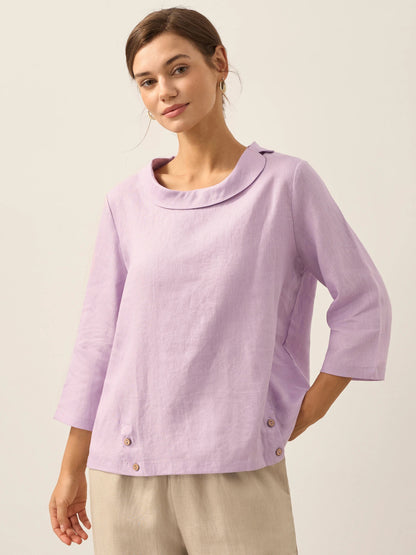 Linen Round Soft-Fold Collar Top LAURA