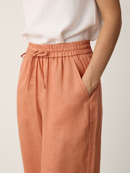 100% Linen Lace-Hem Wide-Leg Pants DARBY