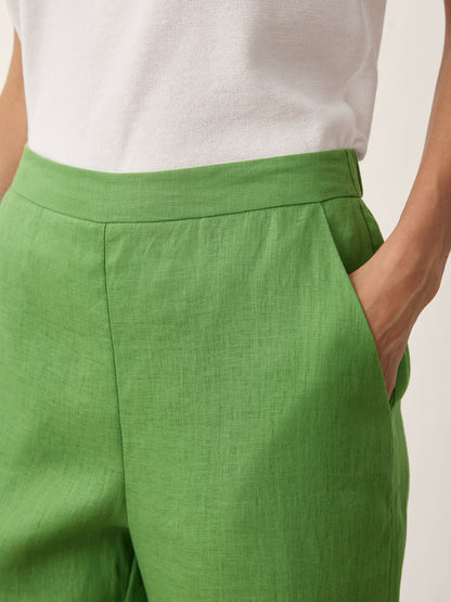 100% Linen Lace Trim Elasticated Waist Cropped Flare Pants NERINA