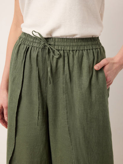100% Linen Layered Slit Wide-Leg Drawstring Pants PEREGRINE