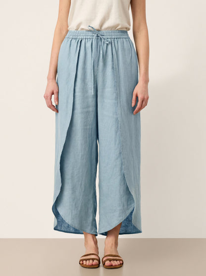 100% Linen Layered Slit Wide-Leg Drawstring Pants PEREGRINE