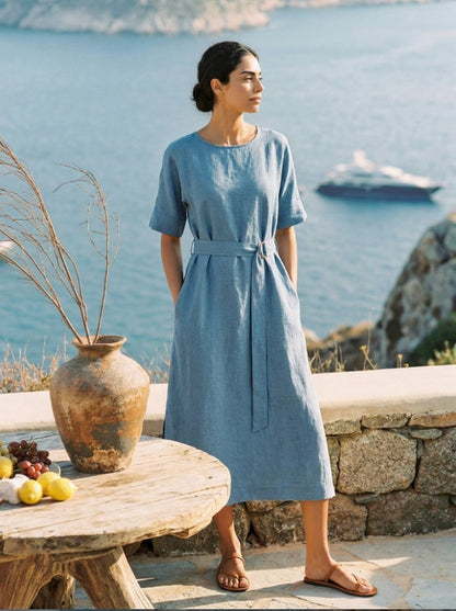 100% Linen Loose Fit Kimono Maxi Dress MADDIE