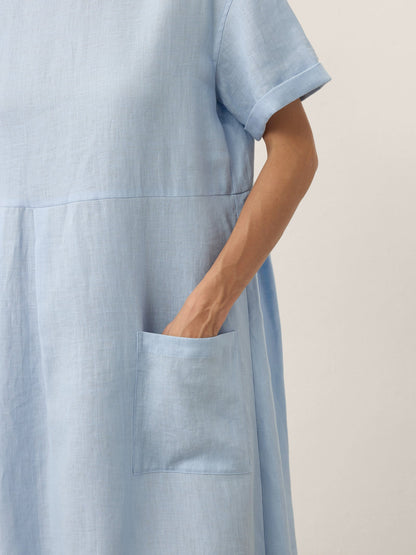100% Linen Pinstripe Paneled Short-Sleeved Dress MORGAN