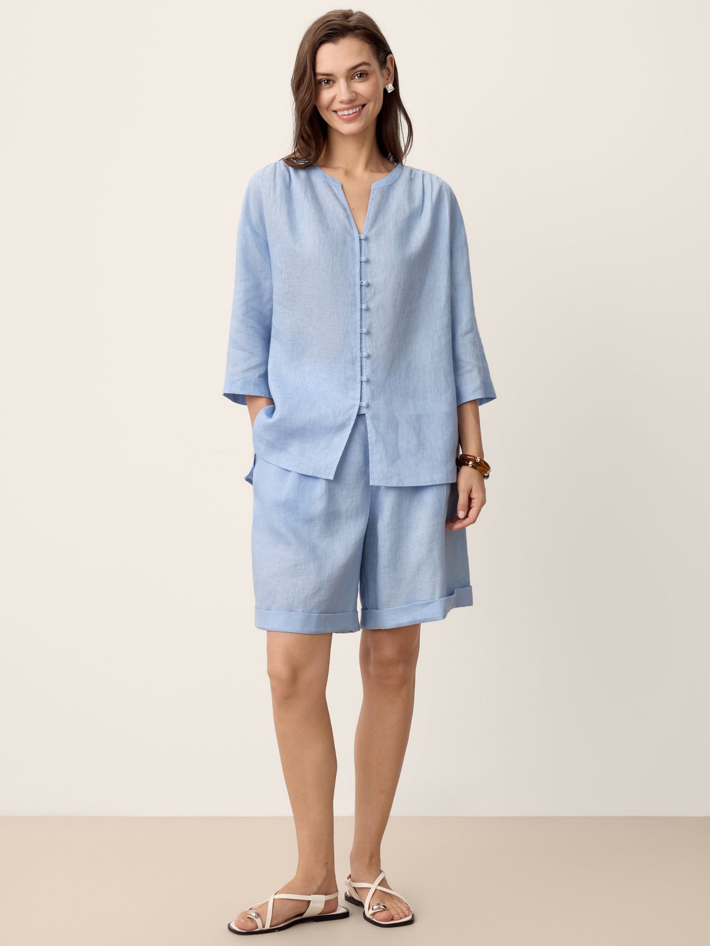 100% Linen Pleated Cuffed Shorts IRISSA