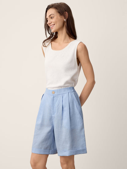 100% Linen Pleated Cuffed Shorts IRISSA