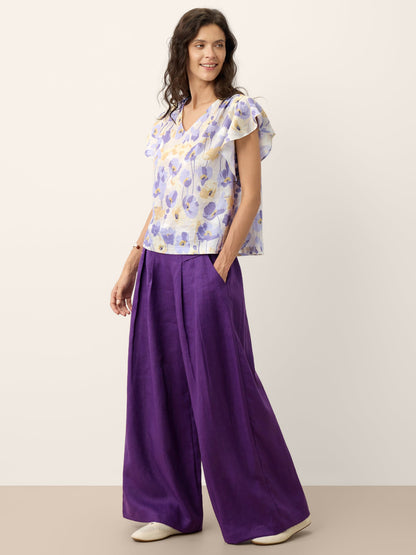 100% Linen Pleated Waist Wide Leg Pants LOUISA