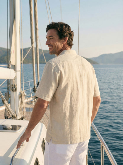 100% Linen Polo-Collar Short-Sleeve Shirt FREDERICK