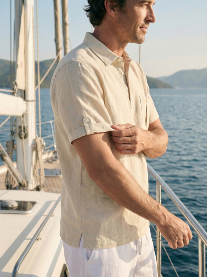 100% Linen Polo-Collar Short-Sleeve Shirt FREDERICK