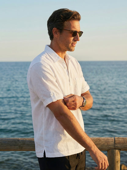 100% Linen Polo-Collar Short-Sleeve Shirt FREDERICK