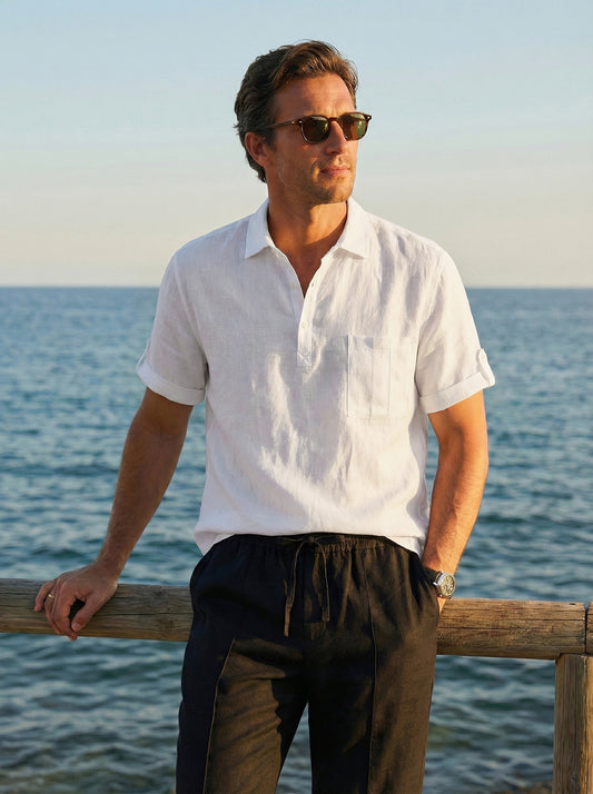 100% Linen Polo-Collar Short-Sleeve Shirt FREDERICK