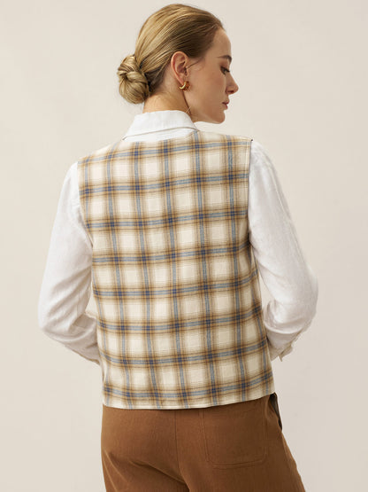 100% Linen Reversible Denim Texture Button Front Vest HARPER