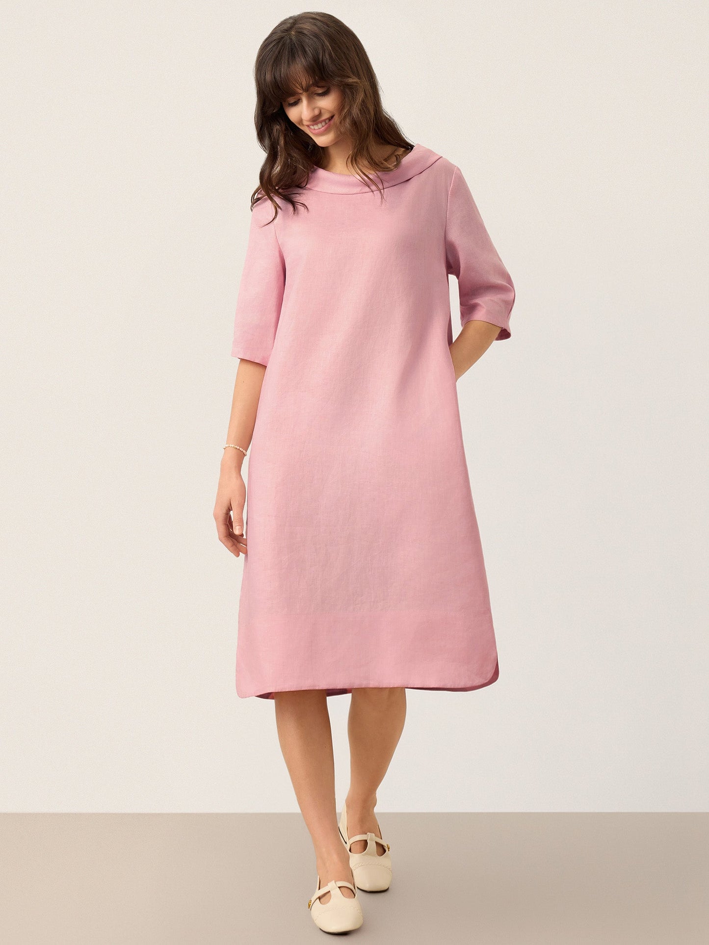100% Linen Sculpted Bateau Tie-Back Mini Dress SABRINA