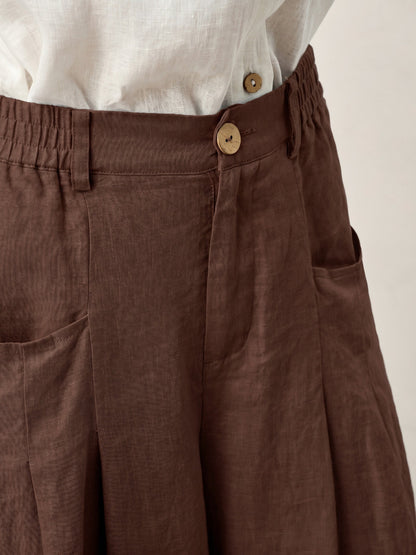 100% Linen Sculpted Pleat Elasticated Back Relaxed Pants VERIDIANA