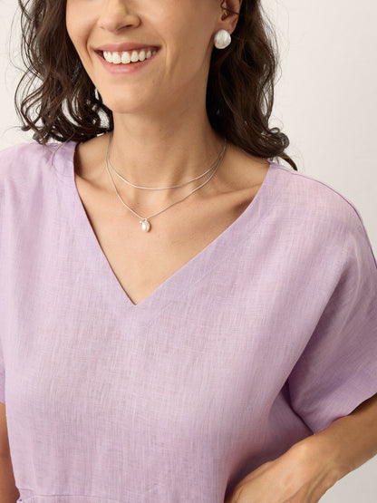 100% Linen Sculpted Waist Batwing Midi Dress TIVIA