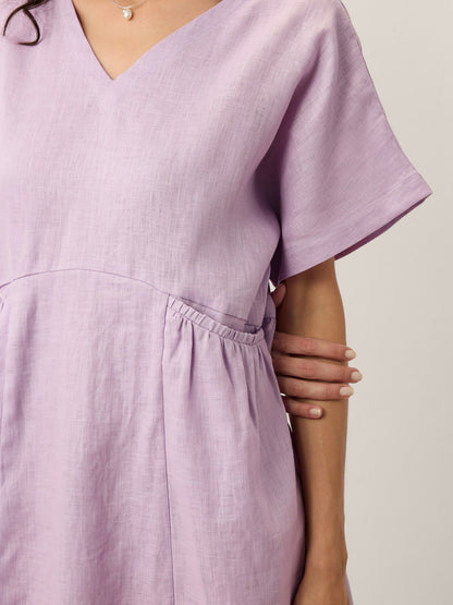 100% Linen Sculpted Waist Batwing Midi Dress TIVIA
