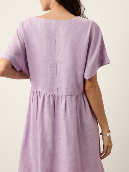100% Linen Sculpted Waist Batwing Midi Dress TIVIA